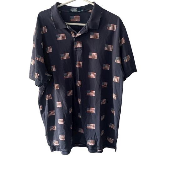 Ralph Lauren Polo Shirt Mens XXL Navy All Over American Flag Print Patriotic USA - Picture 1 of 5